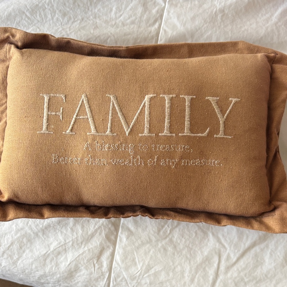 Tan Family Embroidered Pillow